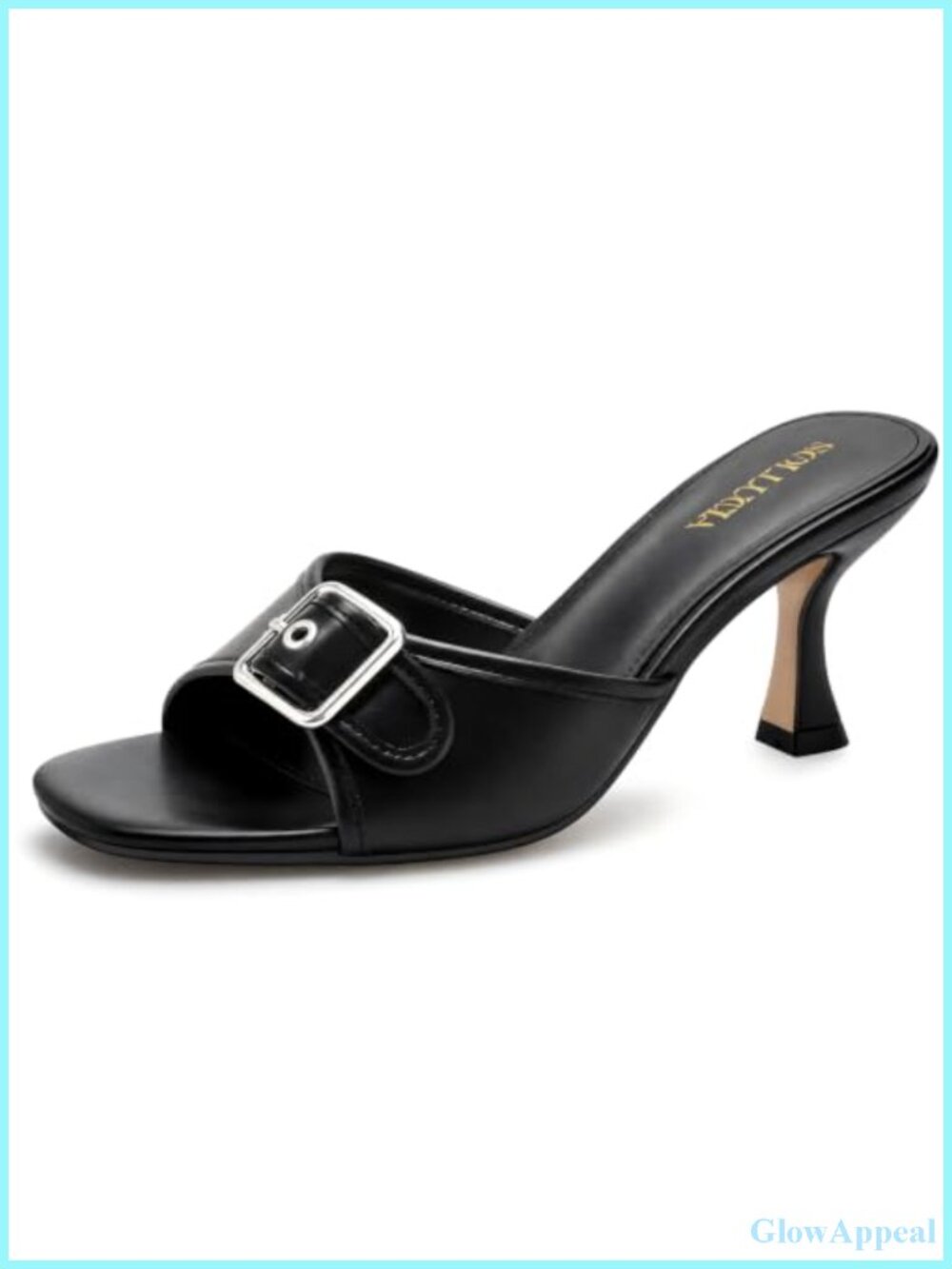 Square Open Toe Mules Kitten Heels Dressy Slip On Buckle Strap Heeled Sandals